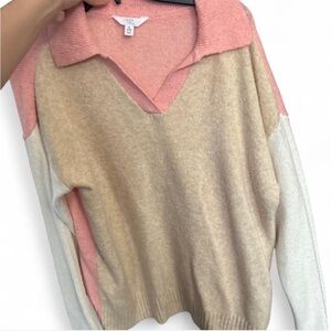 Pink and Cream Soft V-Neck Sweater
